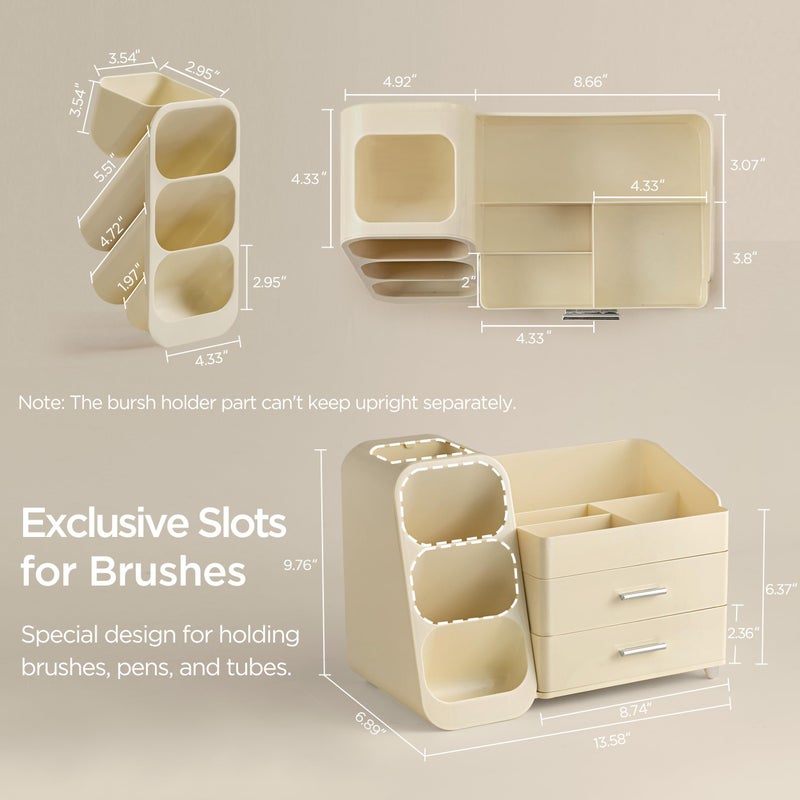 HBlife Makeup Organizer with Brush Holder for Vanity, Large Plastic Bathroom Countertop Organizer Skin Care Storage, Easy to Store Lipsticks, Nail Polishes, Perfumes, Eyeshadow Palettes, All Beige - Image 4