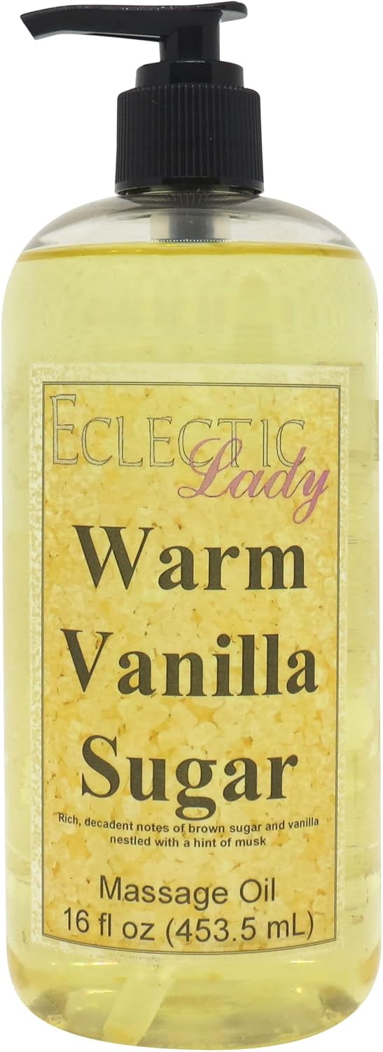 Eclectic Lady زيت تدليك بالفانيليا الدافئة والسكر 16 أونصة مع زيت اللوز الحلو وزيت الجوجوبا خالي من المواد الحافظة مثالي للعلاج بالروائح والاسترخاء - Image 1