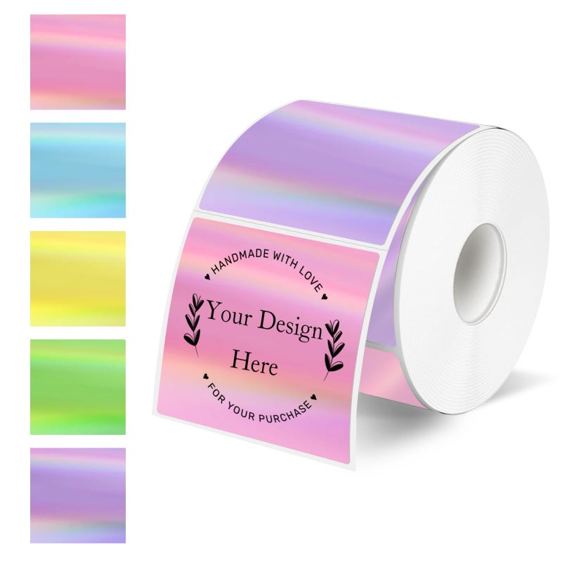Yegawen Square Thermal Labels Stickers 2" x 2", Holographic Thermal Stickers Labels, Glitter Self-Adhesive Direct Thermal Label for Small Business- Holographic 5 Colors - Image 1