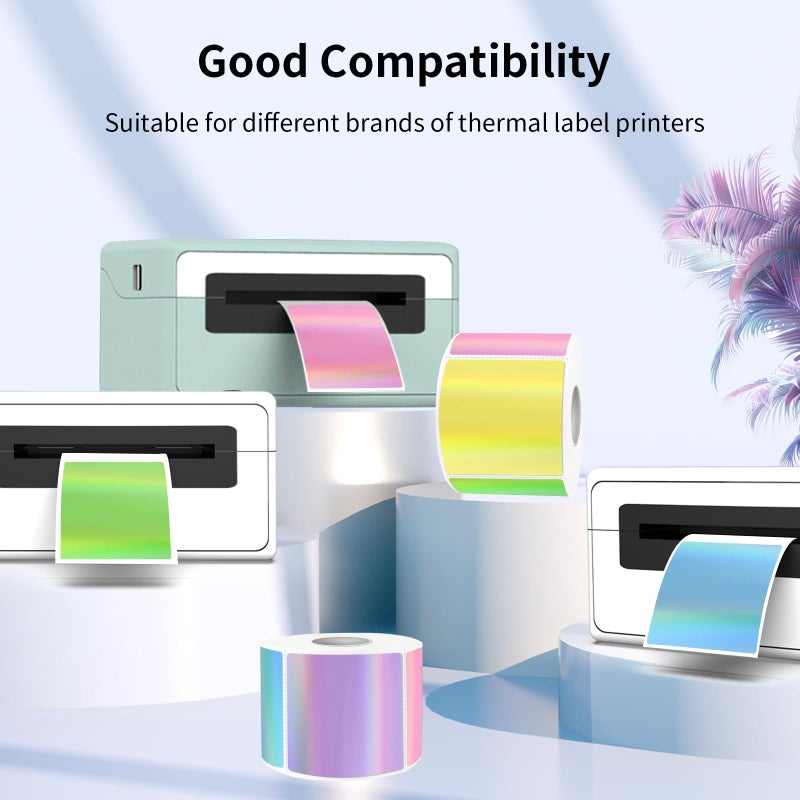 Yegawen Square Thermal Labels Stickers 2" x 2", Holographic Thermal Stickers Labels, Glitter Self-Adhesive Direct Thermal Label for Small Business- Holographic 5 Colors - Image 3