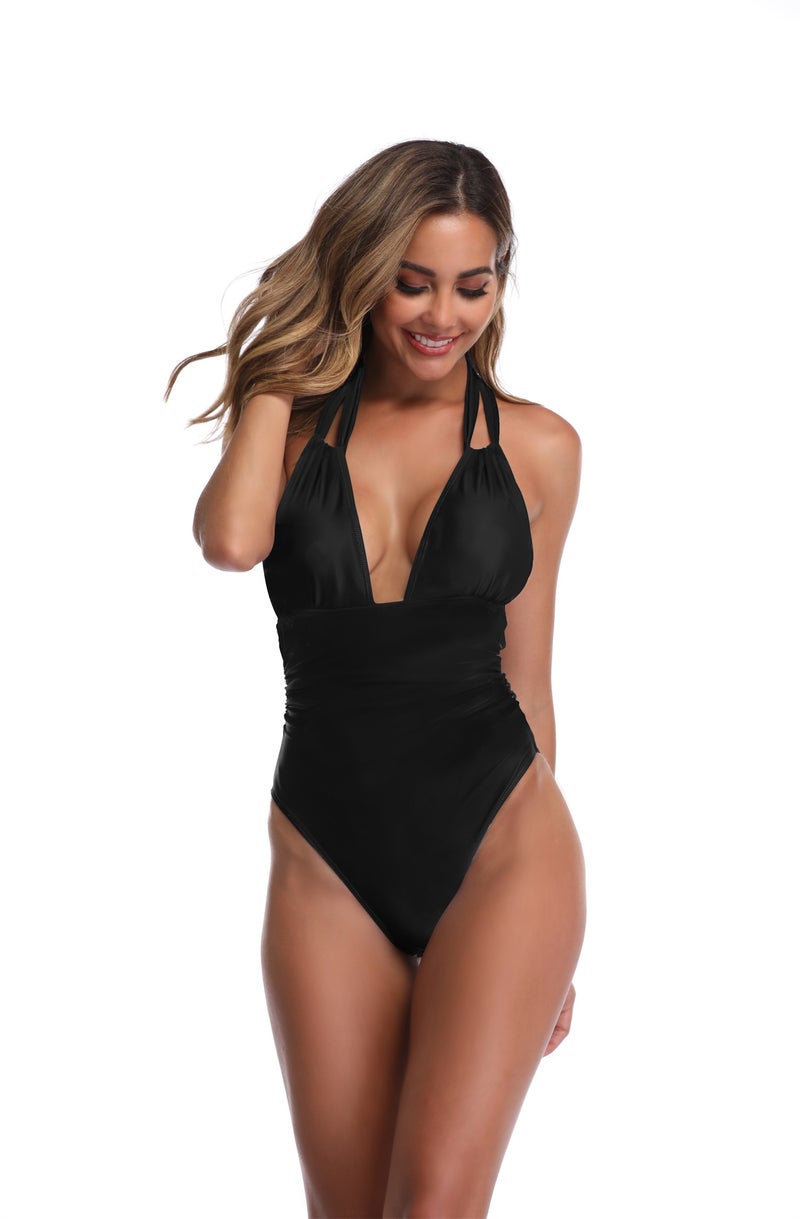 Jolly Chic Plain Backless Padded Swimsuit Black - Image 5