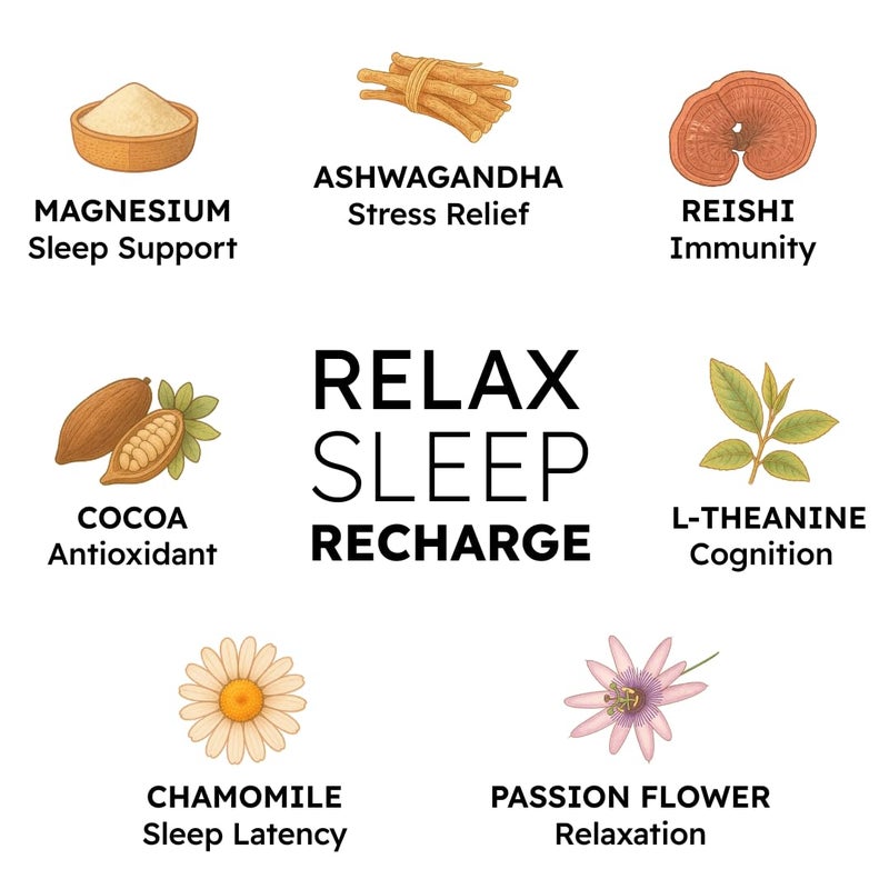 Brainoa Sleep Cocoa for Chocolate Lovers - With Magnesium Glycinate, Ashwagandha, Reishi Mushroom & L-Theanine - Bedtime Sleep Aid Drink for Adults - No Melatonin, Added Sugar, or Artificial Flavors - Image 3