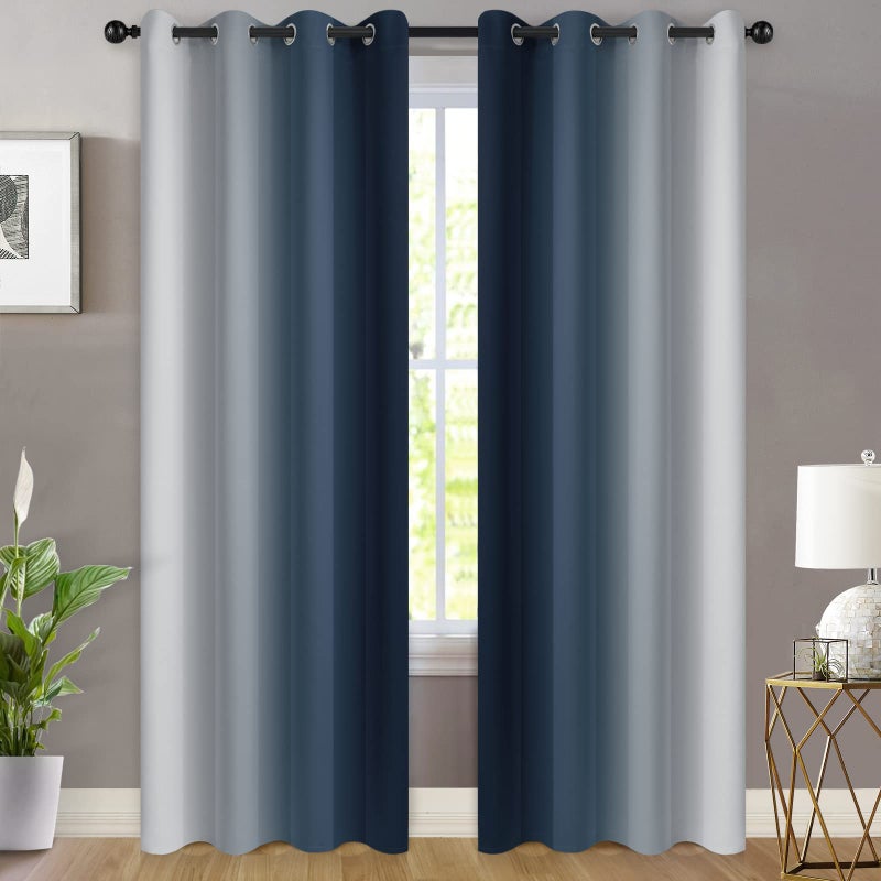 Yakamok Room Darkening Ombre Curtains 84 Inch Length, Navy Blue and Greyish White Thermal Insulated Gradient Color Curtains,Light Blocking Grommet Window Drapes for Bedroom,52 Inch Width,2 Panels - Image 2