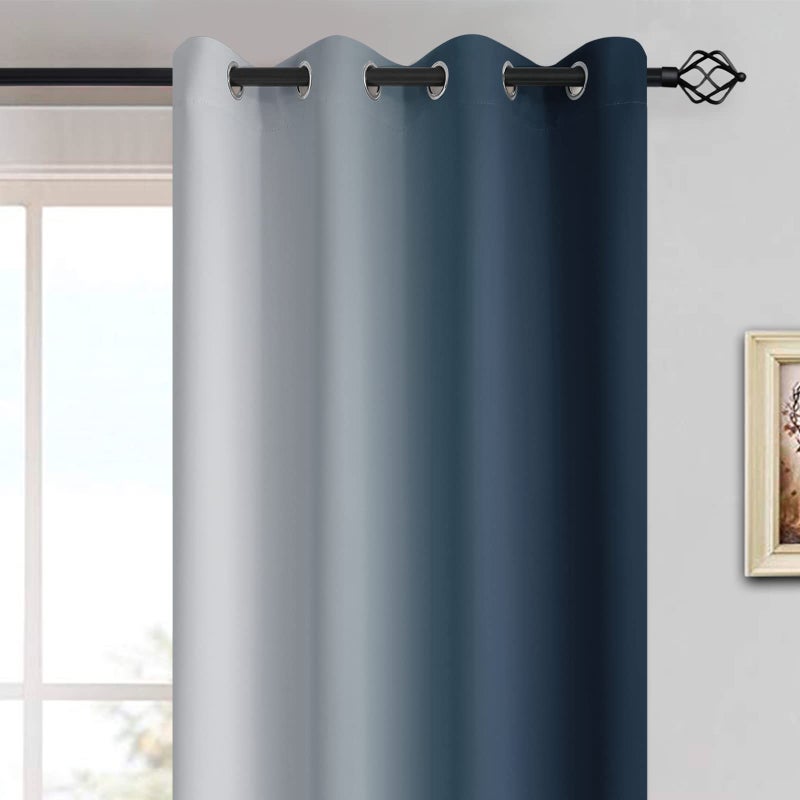 Yakamok Room Darkening Ombre Curtains 84 Inch Length, Navy Blue and Greyish White Thermal Insulated Gradient Color Curtains,Light Blocking Grommet Window Drapes for Bedroom,52 Inch Width,2 Panels - Image 3
