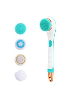 Electric Silicone Bath Brush Back Scrubber 4 Brush Heads USB Rechargeable Rotating Shower Massager with 2 Speeds Long Handle Body Cleansing Brush