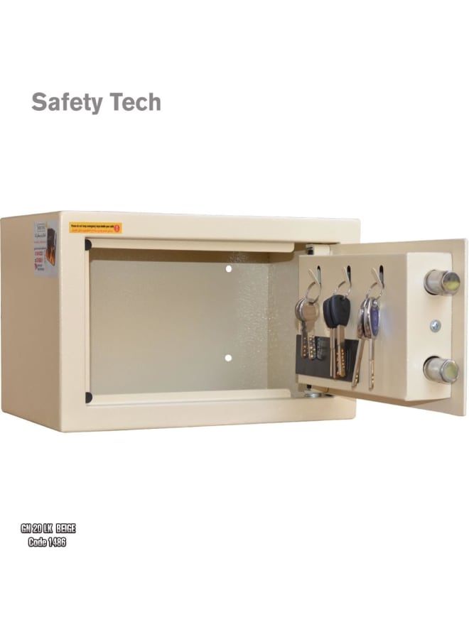 Safety Tech Digital safe with combination lock and two emergency keys, from the international brand Safety Tech, measuring 31*20*20 cm, with the ability to store two combination locks, each consisting of 3 to 8 digits, and three key holders. BEIGE - Image 3