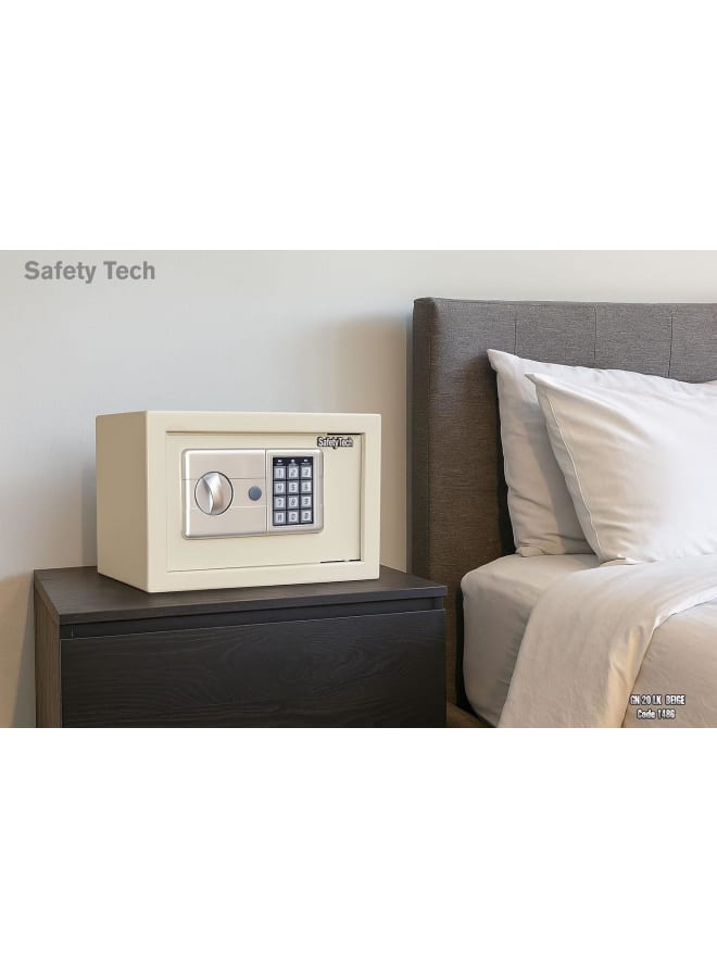 Safety Tech Digital safe with combination lock and two emergency keys, from the international brand Safety Tech, measuring 31*20*20 cm, with the ability to store two combination locks, each consisting of 3 to 8 digits, and three key holders. BEIGE - Image 4