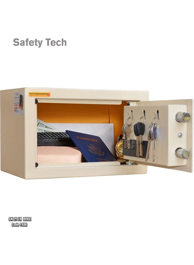 Safety Tech Digital safe with combination lock and two emergency keys, from the international brand Safety Tech, measuring 31*20*20 cm, with the ability to store two combination locks, each consisting of 3 to 8 digits, and three key holders. BEIGE - Image 2