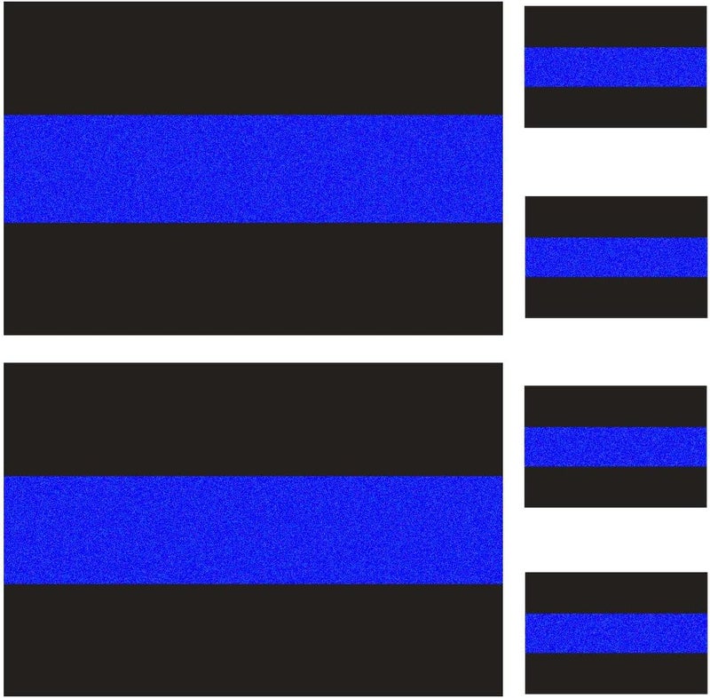 Creatrill Reflective Police Thin Blue Line Bumper Decals (2 Pack, 4" x 2.6") & License Plate Vinyl Stickers (4 Pack, 1.5" x 1") Bundles Compatible with Cars & Trucks, Window, Honoring Police Law Enforcement - Image 1