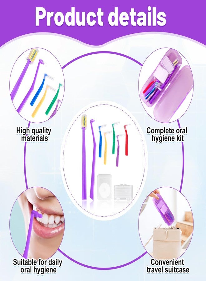 Ceonam 9-in-1 Orthodontic Oral Care Kit with Case – Toothbrush, End Tuft Toothbrush, 5 Interdental Brushes, Dental Floss, Dental Wax – Portable Hygiene Set for Braces and Daily and Travel Use (Purple - Image 3