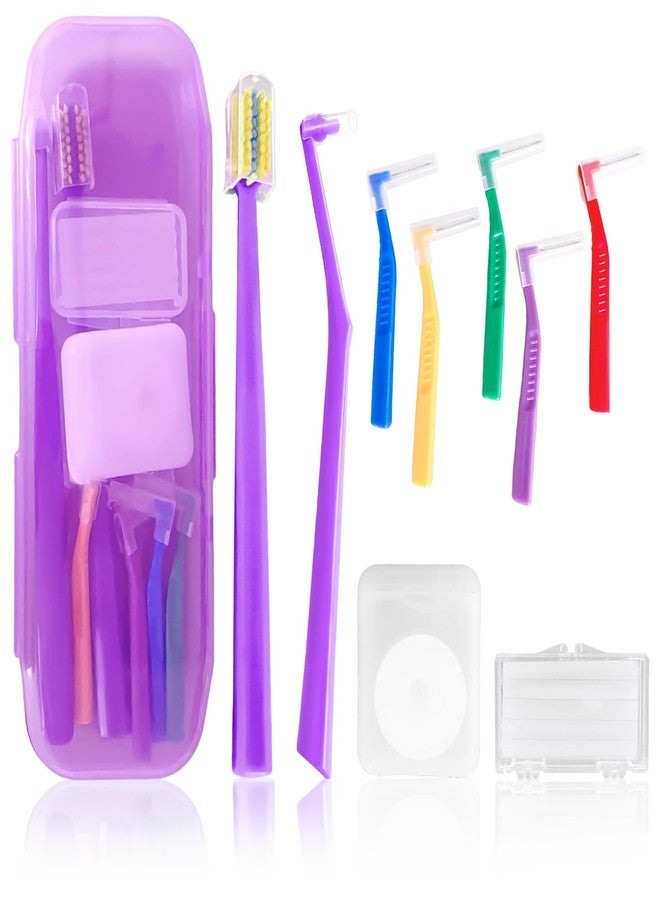 Ceonam 9-in-1 Orthodontic Oral Care Kit with Case – Toothbrush, End Tuft Toothbrush, 5 Interdental Brushes, Dental Floss, Dental Wax – Portable Hygiene Set for Braces and Daily and Travel Use (Purple - Image 1