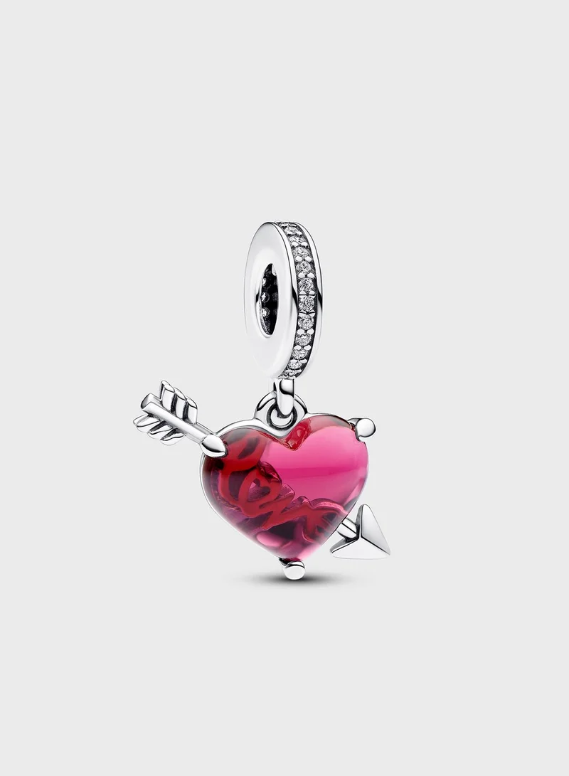 PANDORA Red Heart & Arrow Murano Glass Dangle Charm