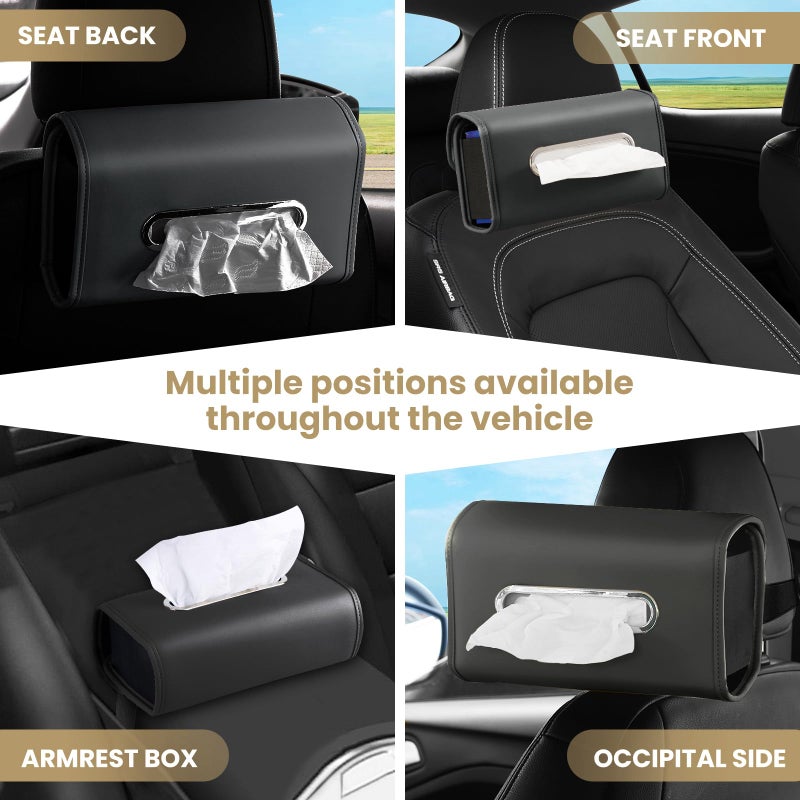 WHHMK Car Tissue Holder, WHHMK Tissue Box Cover Keep Car Tidy, Premium PU Leather Backseat Napkin Rectangle Organizer, Extra Large Tissue Box Storage in Auto Fits for 100-150 Regular Size Tissues, Black - Image 5