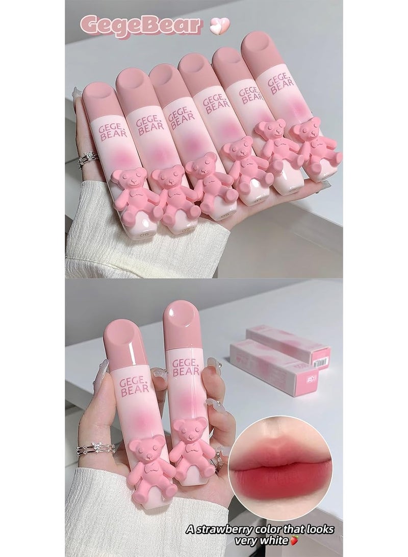 Gege Bear Tender Lip Glaze | Cute Lipstick Combo Set for Women with Glossy Finish | Pink, Brown & Nude Shades Waterproof Long Lasting | Liquid Lipgloss with Teddy Bear Case (05# Hoshino Riku, 2.5g) - Image 4