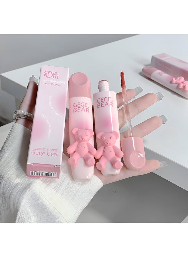 Gege Bear Tender Lip Glaze | Cute Lipstick Combo Set for Women with Glossy Finish | Pink, Brown & Nude Shades Waterproof Long Lasting | Liquid Lipgloss with Teddy Bear Case (05# Hoshino Riku, 2.5g) - Image 1