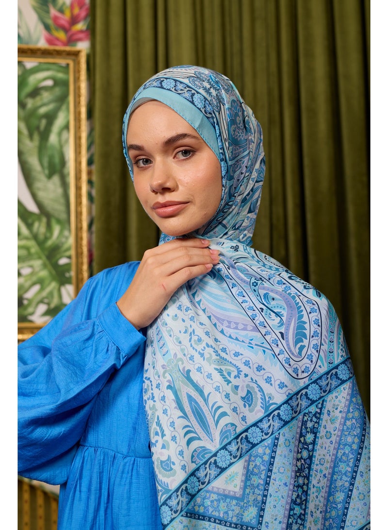 Marrakech Soft Cotton-Blend Hijab Shawl - Baby-Blue - Image 3