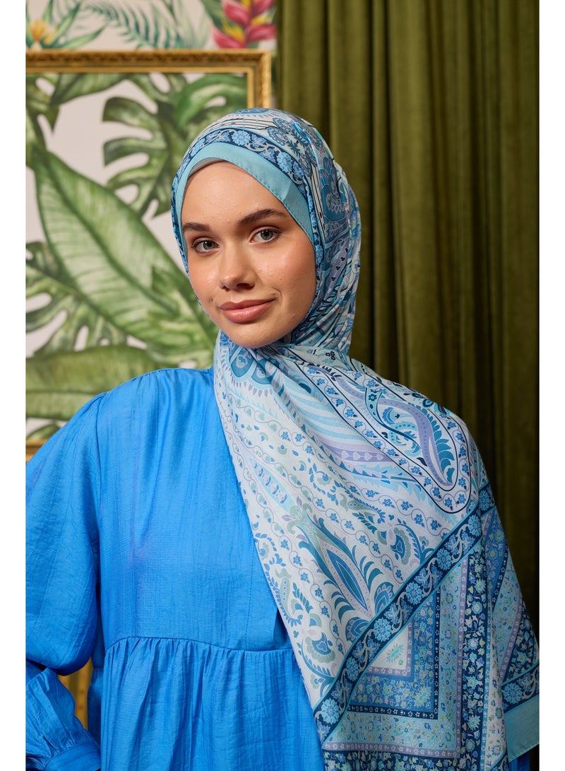Marrakech Soft Cotton-Blend Hijab Shawl - Baby-Blue - Image 4