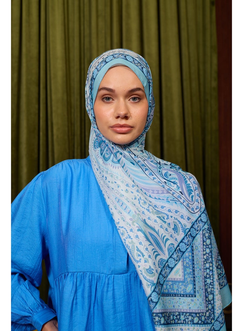 Marrakech Soft Cotton-Blend Hijab Shawl - Baby-Blue - Image 1