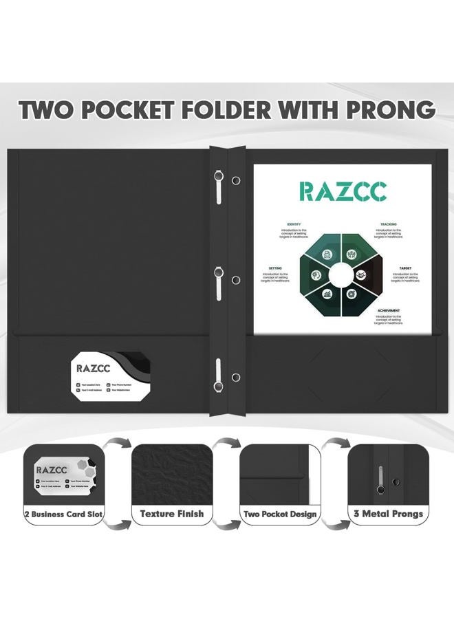 RAZCC Two Pocket Folders, 75 Pack Two Pocket Folders with Prongs, 3 Prong Folders Fit Letter Size Paper, Pocket File Folders for School Office Home Business, Black - Image 3