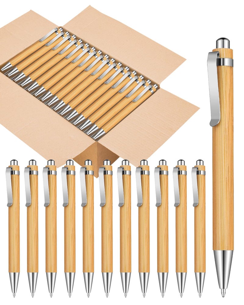 lyforx 100pcs Bamboo Pens Bulk Wooden Bamboo Pens Engraving Wooden Ballpoint Pen Customizable Gift Pen Bulk - Image 1