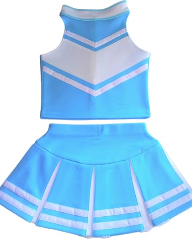 Total 2550 Little Girls' Cheerleader Cheerleading Outfit Uniform Costume Cosplay Lightblue/White (S / 2-5) - Image 2