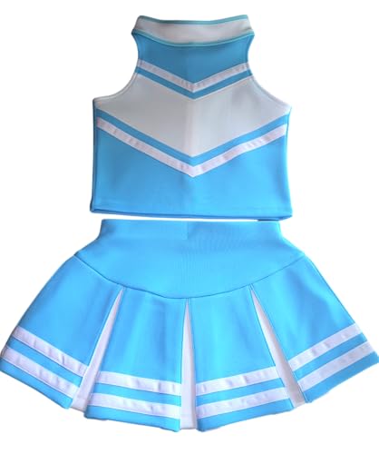 Total 2550 Little Girls' Cheerleader Cheerleading Outfit Uniform Costume Cosplay Lightblue/White (S / 2-5) - Image 1