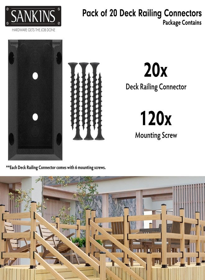 SANKINS 20pcs Deck Railing Bracket Connectors for 2x4, Deck Railing Kit Durable PP Plastic, Brackets for Connection of Wooden Deck Railing Posts, Handrail Deck Railing Brackets, Black - Image 3