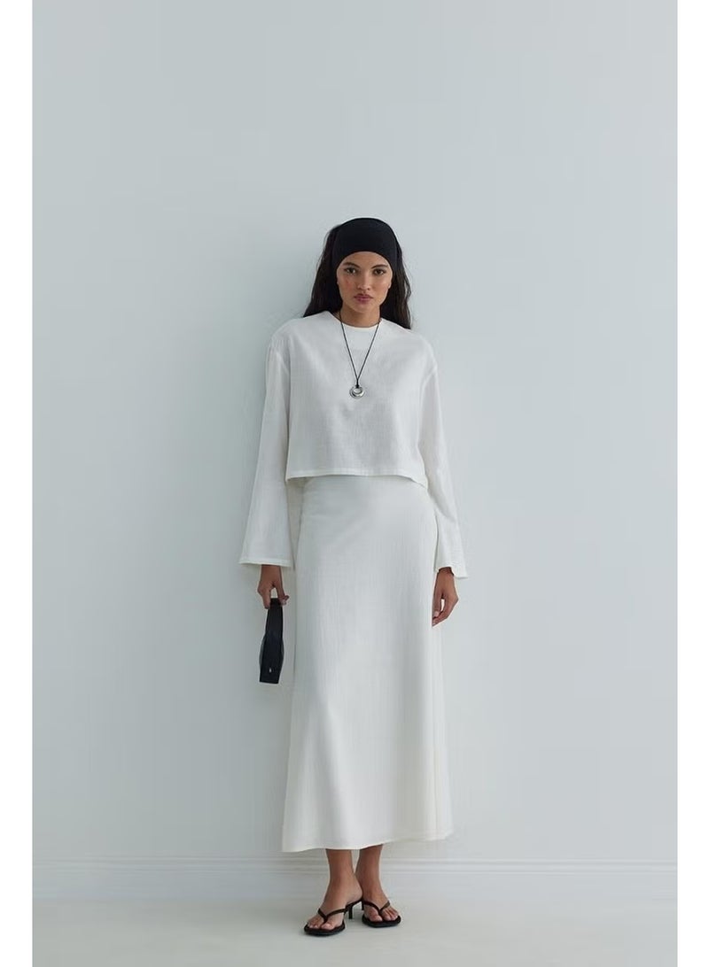 Suud Collection White Mussel Crop Linen Blouse - Image 1