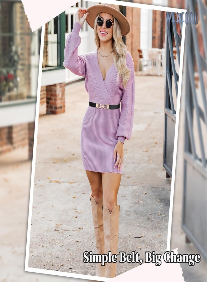 وير فور يو مجموعة من 3 أحزمة خصر مطاطية رفيعة للنساء من WERFORU، مزودة بإبزيم ذهبي، حزام رفيع قابل للتمدد مناسب للفساتين والجينز، أسود + بني + بيج - Image 4