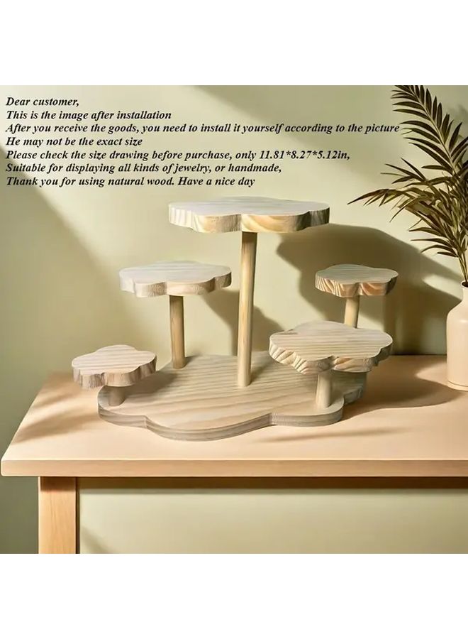 Wooden Bohemian Desktop Shelf Multi Tier Organizer For Home Decor Natural Finish - Image 1