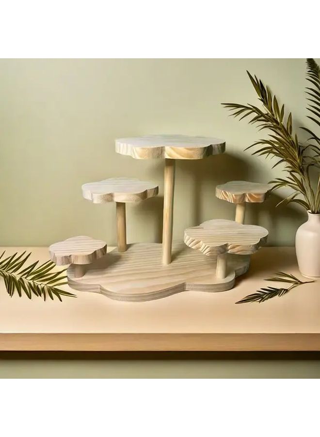 Wooden Bohemian Desktop Shelf Multi Tier Organizer For Home Decor Natural Finish - Image 3