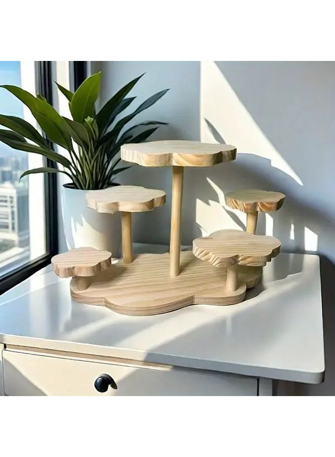 Wooden Bohemian Desktop Shelf Multi Tier Organizer For Home Decor Natural Finish - Image 2