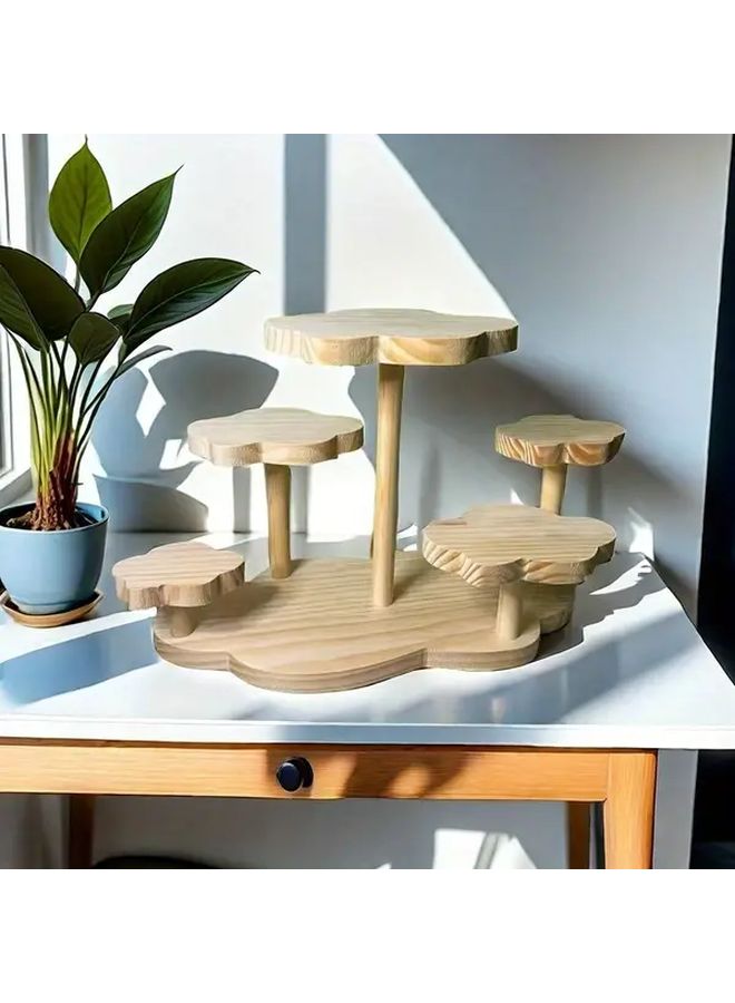 Wooden Bohemian Desktop Shelf Multi Tier Organizer For Home Decor Natural Finish - Image 4