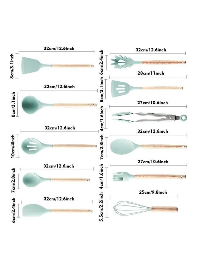 11-Piece Non-Stick Silicone Cooking Utensils Set Mint Green 12.5x12.5x33cm - Image 2