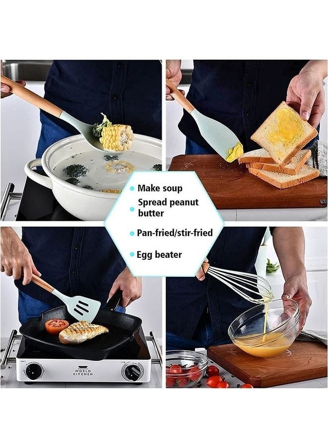 11-Piece Non-Stick Silicone Cooking Utensils Set Mint Green 12.5x12.5x33cm - Image 4