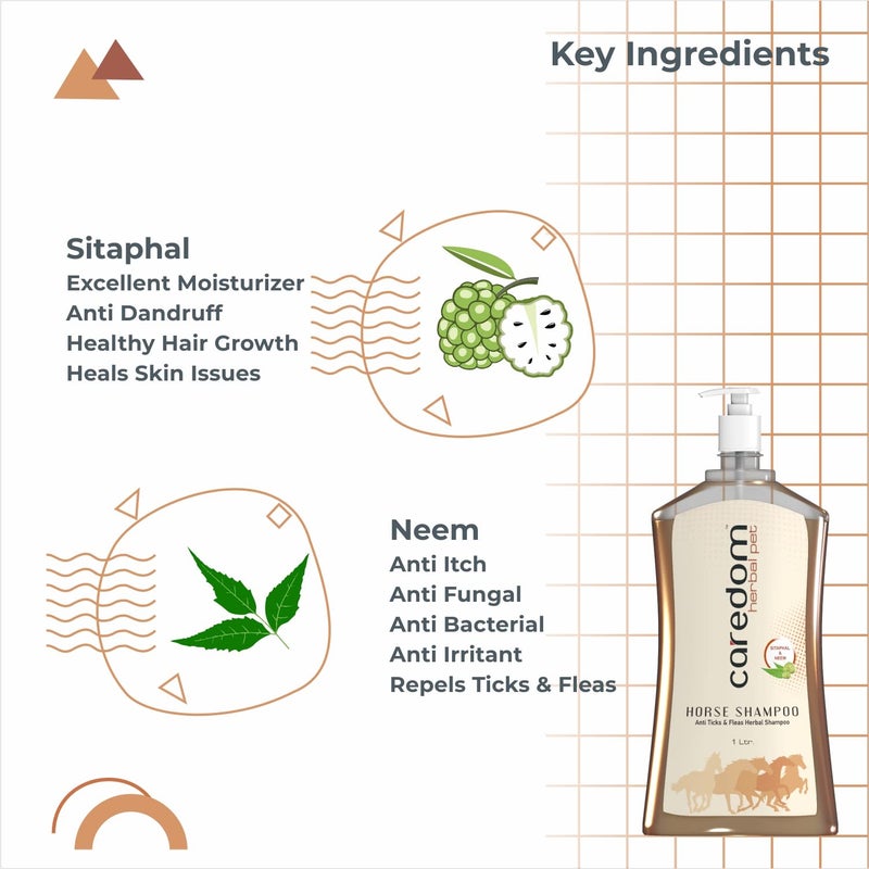 Caredom Herbal Pet Shampoo for Horses | Anti Ticks & Fleas 2 in 1 Horse Shampoo Plus Conditioner | Enhances Horse Hair | Enriched with Sitaphal & Neem Extracts | Smelling Fresh Shampoo (1 LTR) - Image 3