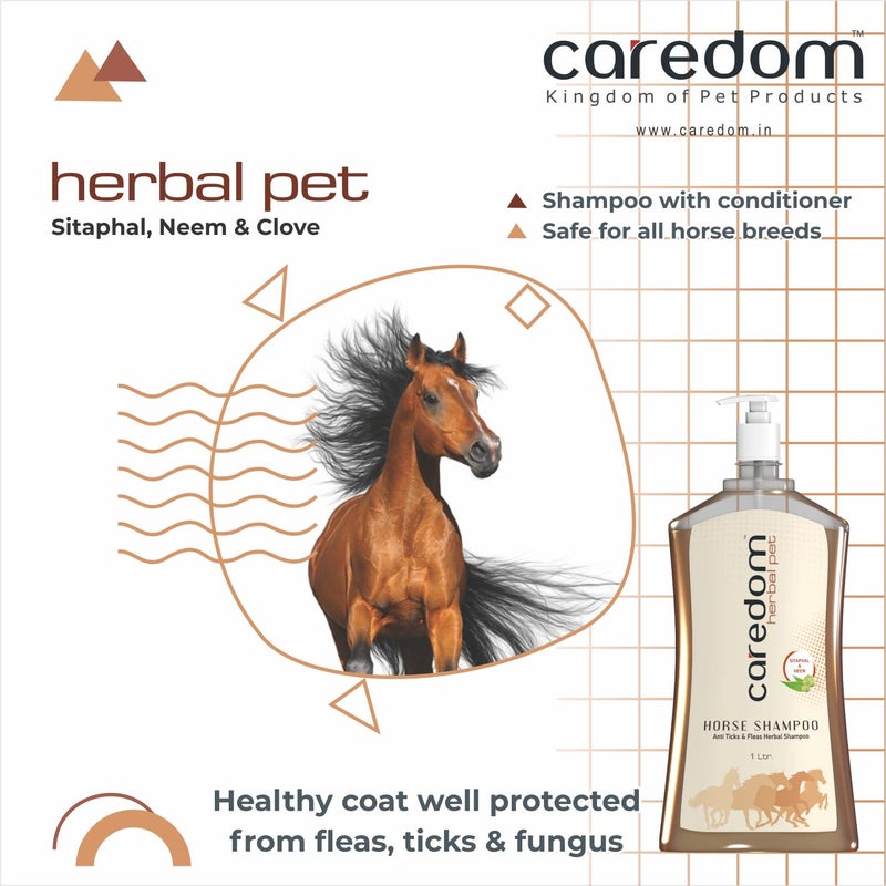 Caredom Herbal Pet Shampoo for Horses | Anti Ticks & Fleas 2 in 1 Horse Shampoo Plus Conditioner | Enhances Horse Hair | Enriched with Sitaphal & Neem Extracts | Smelling Fresh Shampoo (1 LTR) - Image 2