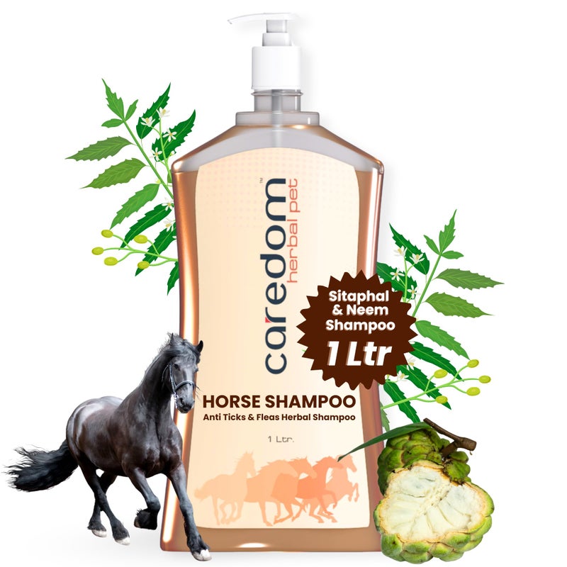 Caredom Herbal Pet Shampoo for Horses | Anti Ticks & Fleas 2 in 1 Horse Shampoo Plus Conditioner | Enhances Horse Hair | Enriched with Sitaphal & Neem Extracts | Smelling Fresh Shampoo (1 LTR) - Image 1