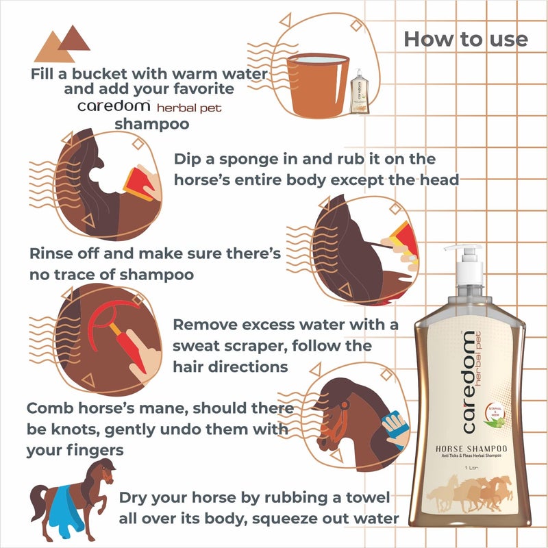 Caredom Herbal Pet Shampoo for Horses | Anti Ticks & Fleas 2 in 1 Horse Shampoo Plus Conditioner | Enhances Horse Hair | Enriched with Sitaphal & Neem Extracts | Smelling Fresh Shampoo (1 LTR) - Image 5
