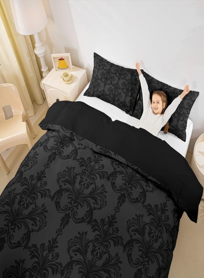 Man Fei Manfei Black Damask Duvet Cover Set King Size, Gothic Vintage Damask Floral Bedding Set 3pcs, Antique Victorian Baroque Quilt Cover, Man Woman Adults Room Decor, 2 Pillowcases, No Comforter - Image 4