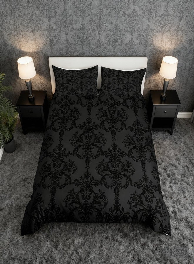 Man Fei Manfei Black Damask Duvet Cover Set King Size, Gothic Vintage Damask Floral Bedding Set 3pcs, Antique Victorian Baroque Quilt Cover, Man Woman Adults Room Decor, 2 Pillowcases, No Comforter - Image 1
