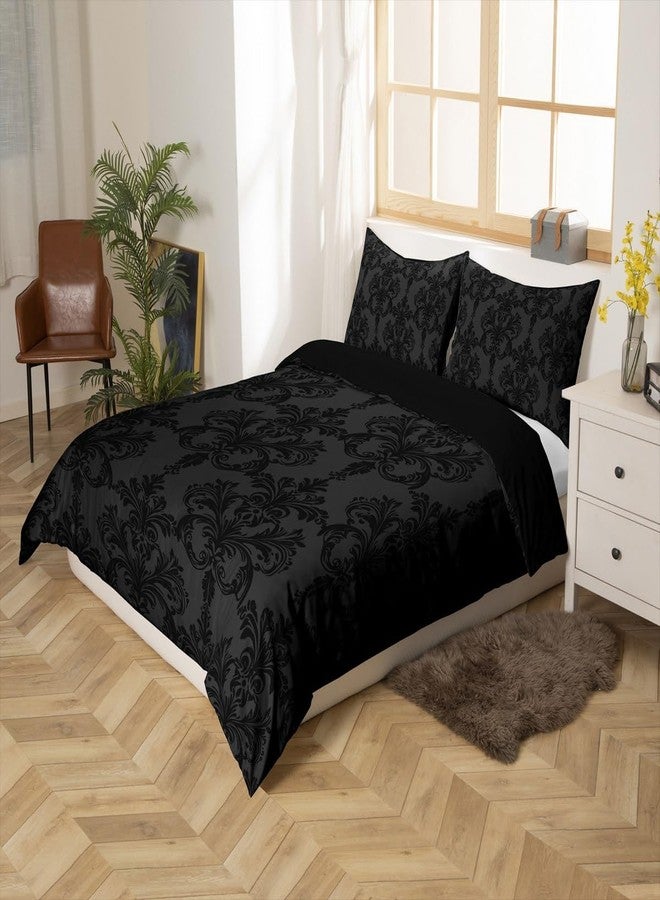 Man Fei Manfei Black Damask Duvet Cover Set King Size, Gothic Vintage Damask Floral Bedding Set 3pcs, Antique Victorian Baroque Quilt Cover, Man Woman Adults Room Decor, 2 Pillowcases, No Comforter - Image 5