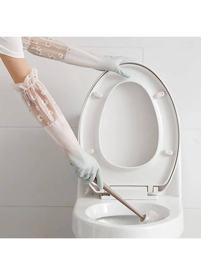 Long Household White Dishwashing Gloves L Heavy Duty Non Slip Waterproof Floral - Image 4