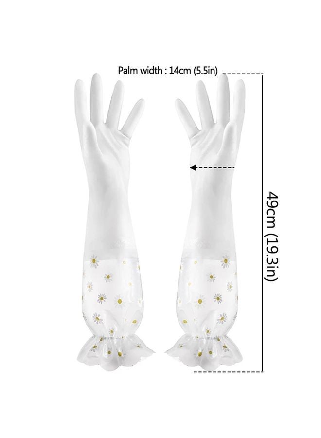Long Household White Dishwashing Gloves L Heavy Duty Non Slip Waterproof Floral - Image 1