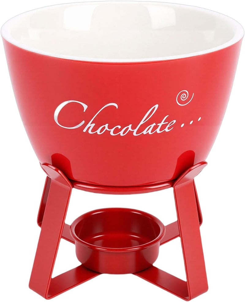 Red Ceramic Chocolate Fondue Mug with Fork for Butter Cheese Candy Melting Home Kitchen Party - Image 1