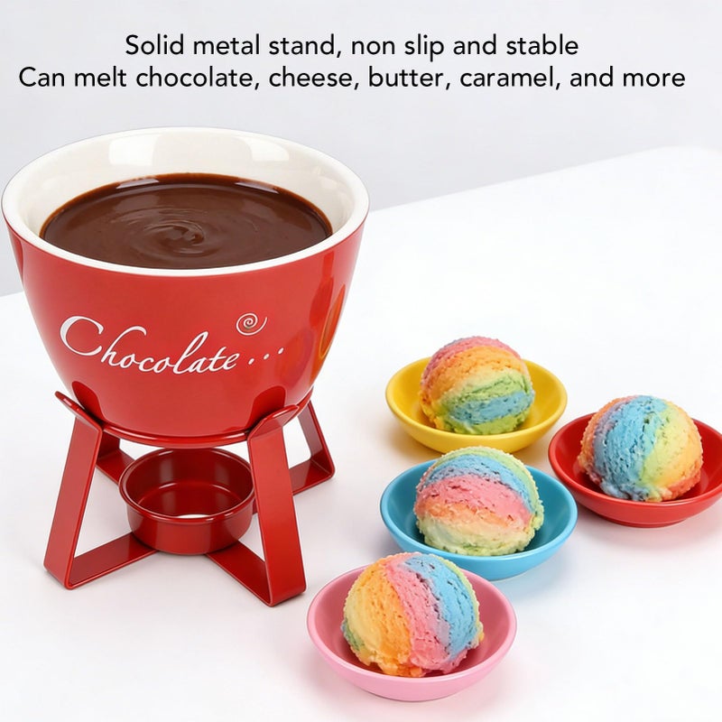 Red Ceramic Chocolate Fondue Mug with Fork for Butter Cheese Candy Melting Home Kitchen Party - Image 3