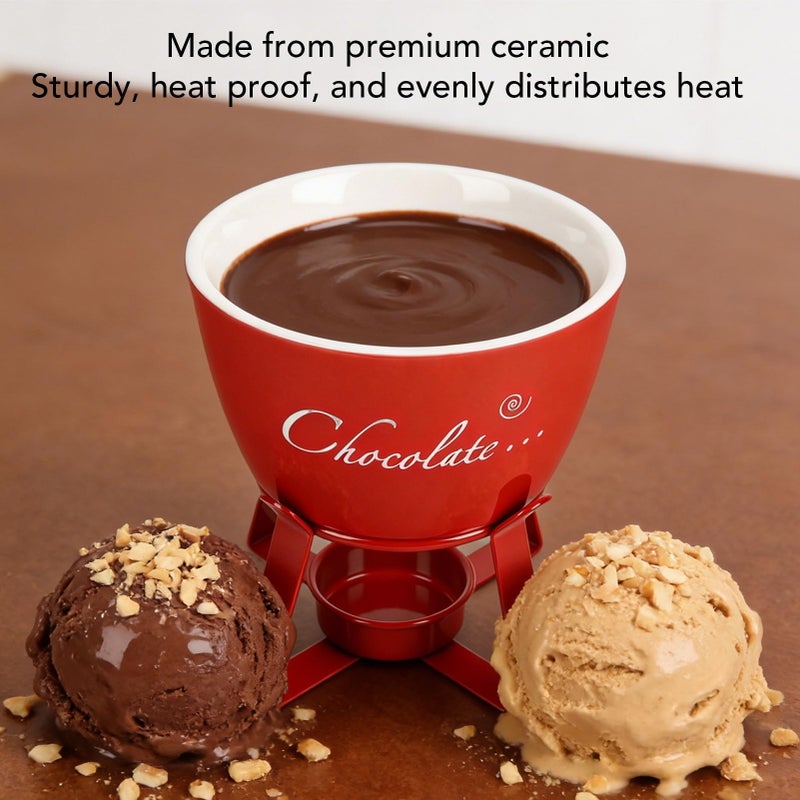 Red Ceramic Chocolate Fondue Mug with Fork for Butter Cheese Candy Melting Home Kitchen Party - Image 4