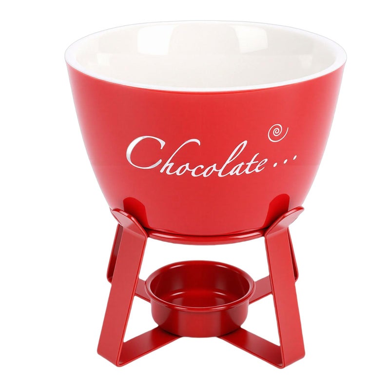 Red Ceramic Chocolate Fondue Mug with Fork for Butter Cheese Candy Melting Home Kitchen Party - Image 2