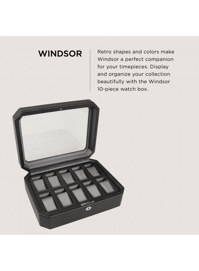Wolf Designs WOLF Windsor 10-Piece Watch Box, Black - Features 10 Watch Compartments & Vegan Leather Exterior - Image 1