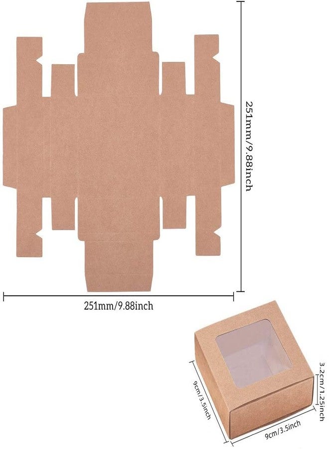 BENECREAT 20 Packs 3.5x3.5x1.2 Square Kraft Paper Gift Boxes Drawer Box with PVC Window Lid for Birthday Party Favor Treats Bakery and Candy - Image 2